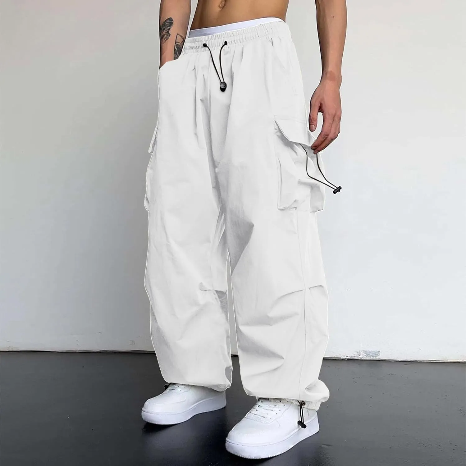 Men Cargo Joggers Pants Parachute Pants Lounge Drawstring Relaxed Fit Hip Hop Lightweight Stretch Loose Workout Pants