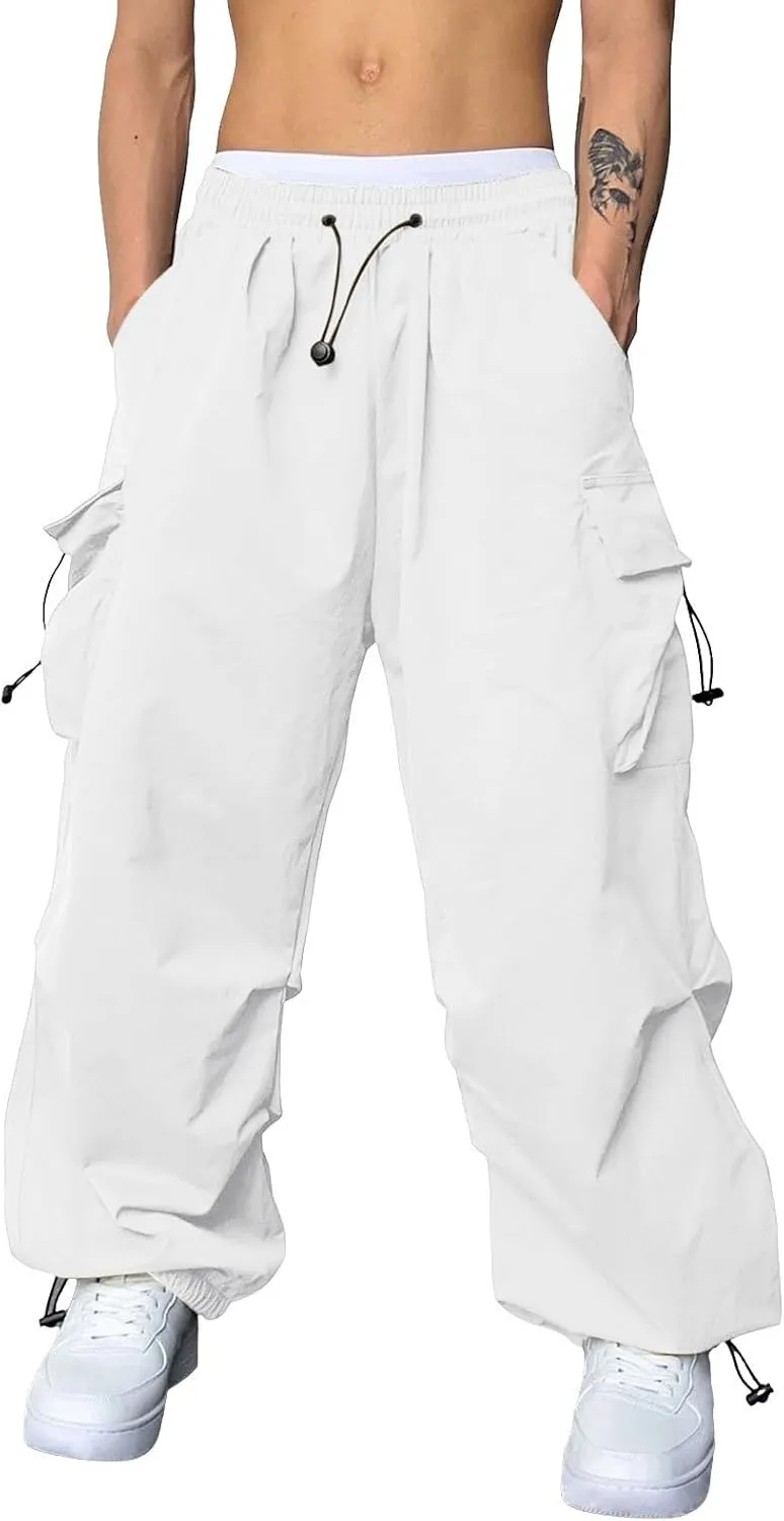 Men Cargo Joggers Pants Parachute Pants Lounge Drawstring Relaxed Fit Hip Hop Lightweight Stretch Loose Workout Pants