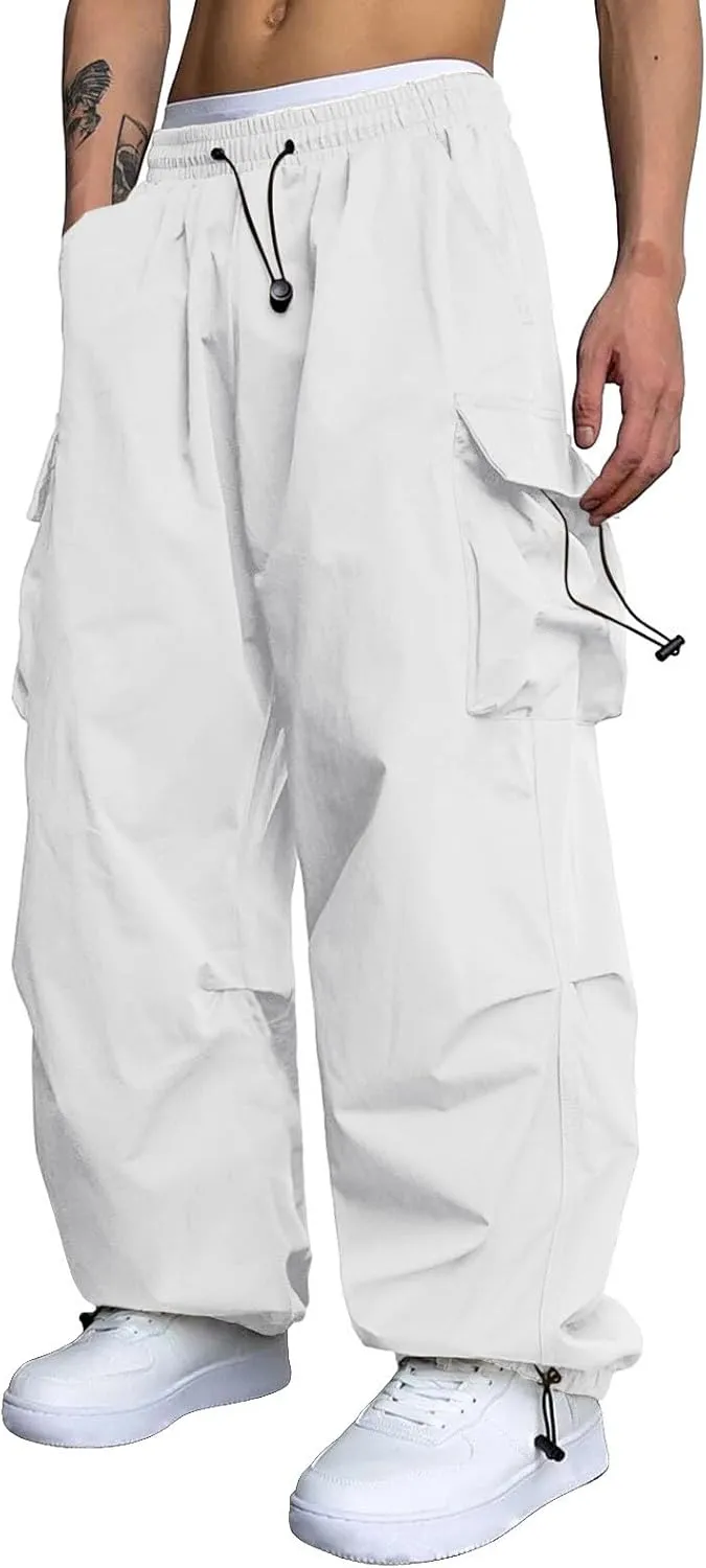 Men Cargo Joggers Pants Parachute Pants Lounge Drawstring Relaxed Fit Hip Hop Lightweight Stretch Loose Workout Pants