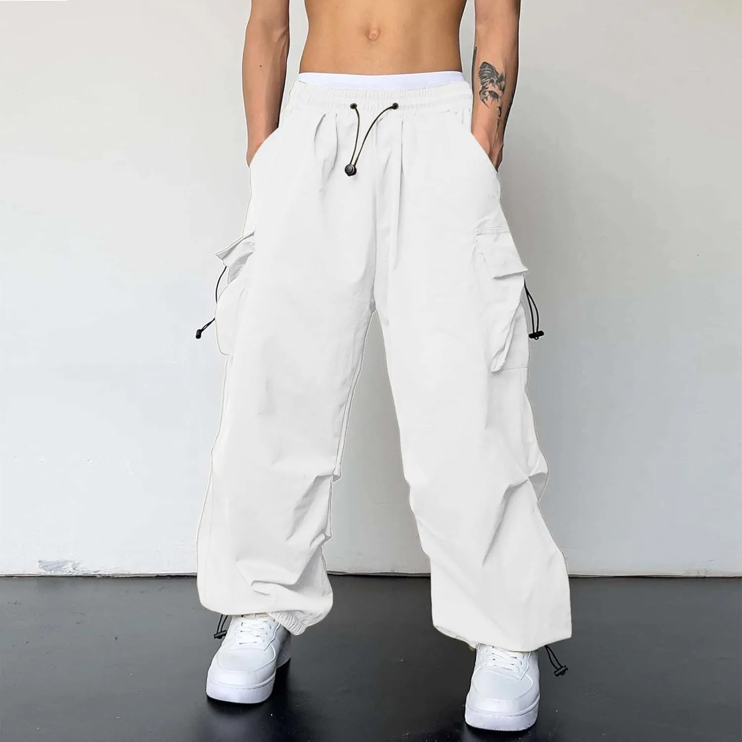 Men Cargo Joggers Pants Parachute Pants Lounge Drawstring Relaxed Fit Hip Hop Lightweight Stretch Loose Workout Pants