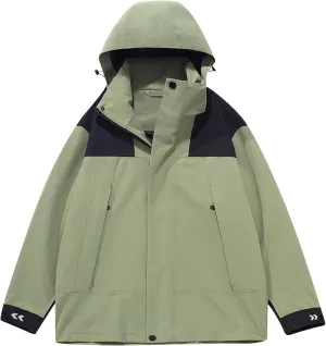 Men Women Hiking Hooded Jacket Lightweight Rain Jackets Plus Size Waterproof Windbreaker Climbing Coat with Pockets