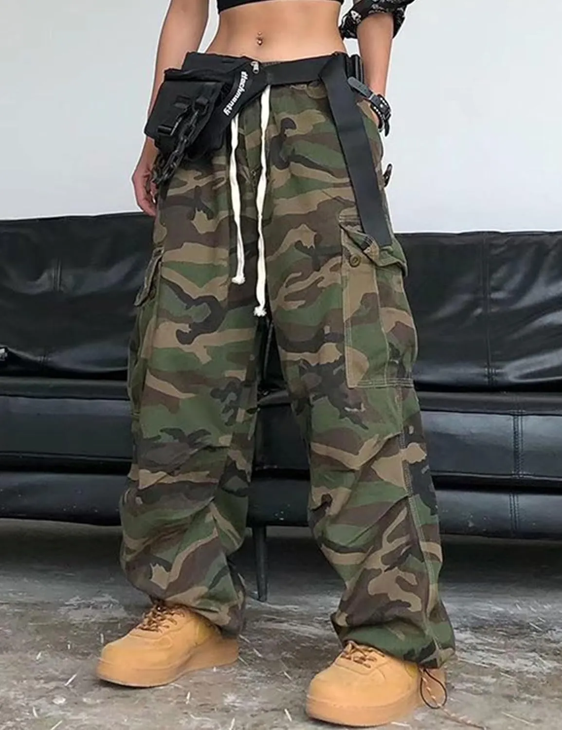 Mens Camo Cargo Pants Y2k Hip Hop Pants Baggy Joggers Goth Camouflage Army Pants Streetwear