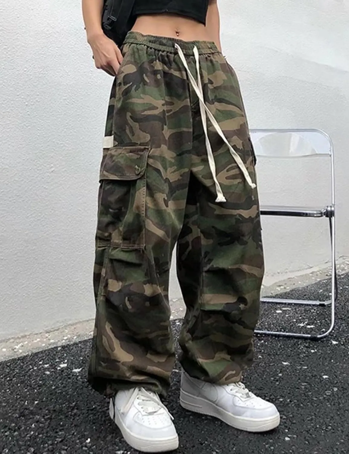Mens Camo Cargo Pants Y2k Hip Hop Pants Baggy Joggers Goth Camouflage Army Pants Streetwear