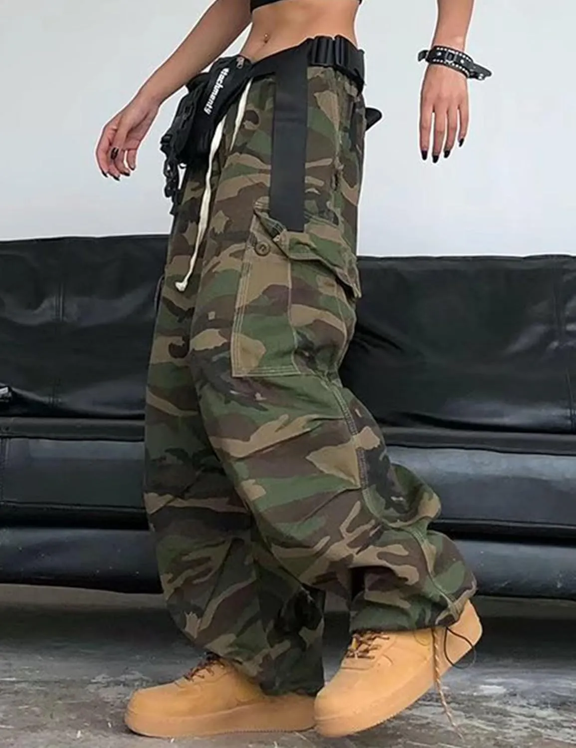 Mens Camo Cargo Pants Y2k Hip Hop Pants Baggy Joggers Goth Camouflage Army Pants Streetwear