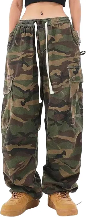 Mens Camo Cargo Pants Y2k Hip Hop Pants Baggy Joggers Goth Camouflage Army Pants Streetwear