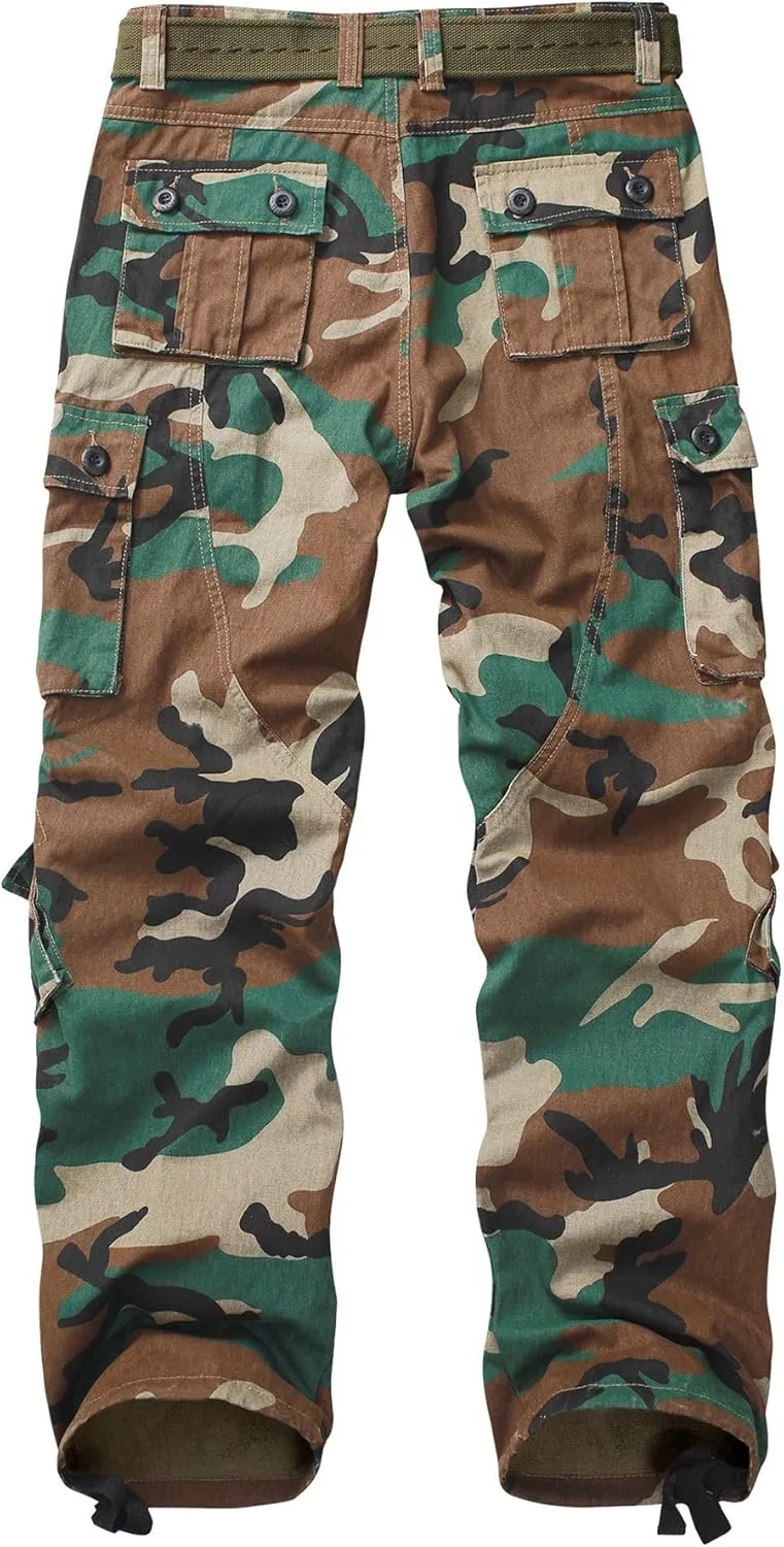 Men's Cargo Pants, Casual Outdoor Camo Pants, Relaxed Fit Work Pants with Multi Pockets