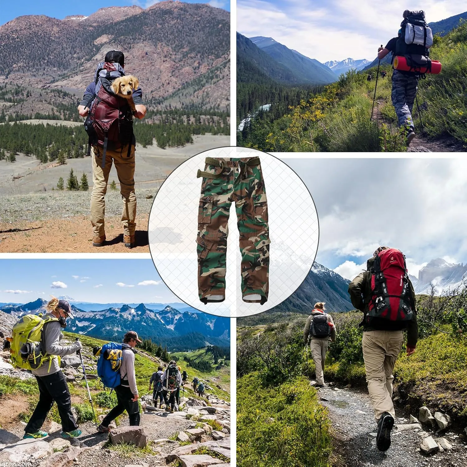 Men's Cargo Pants, Casual Outdoor Camo Pants, Relaxed Fit Work Pants with Multi Pockets