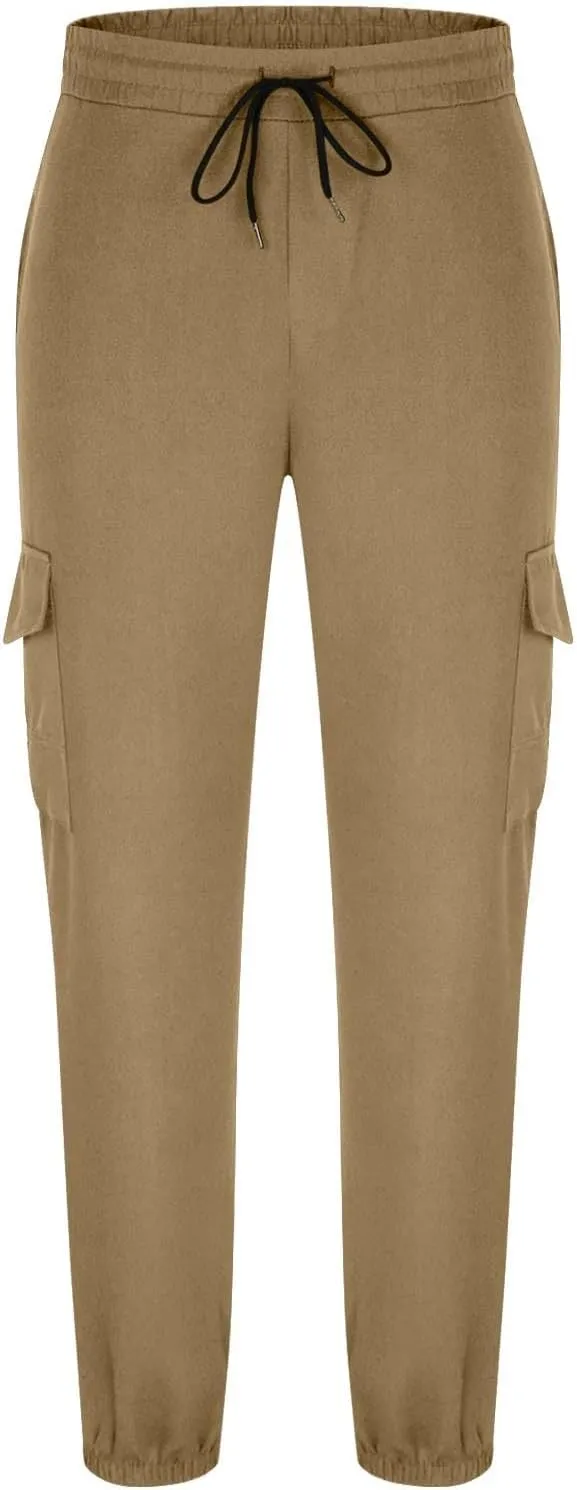 Men's Cargo Pants Drawstring Elastic Waist Jogger Multi Pockets Summer Hiking Stretch Stylish Baggy Athletic Trousers