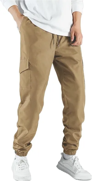 Men's Cargo Pants Drawstring Elastic Waist Jogger Multi Pockets Summer Hiking Stretch Stylish Baggy Athletic Trousers