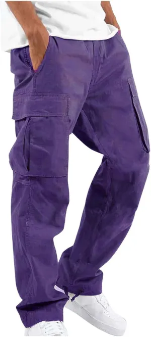 Mens Cargo Pants Drawstring Multi Pockets Lounge Pants Lightweight Hiking Pant Casual Loose Tactical Trousers