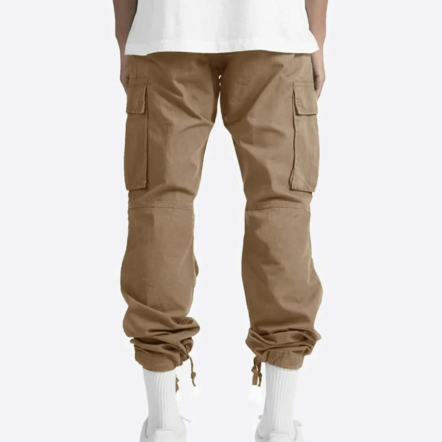 Men's Cargo Pants Relaxed fit Stretch Cargo Work Pants Drawstring Waist Straight Leg Lounge Pants with Multi Pockets