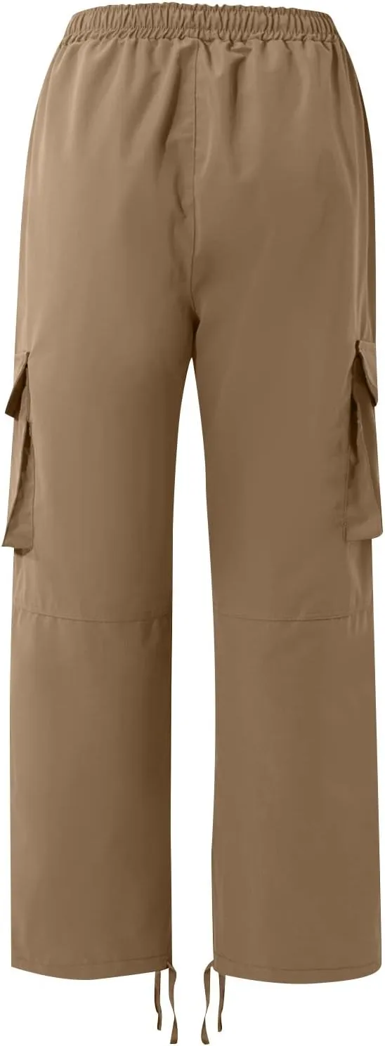 Men's Cargo Pants Relaxed fit Stretch Cargo Work Pants Drawstring Waist Straight Leg Lounge Pants with Multi Pockets