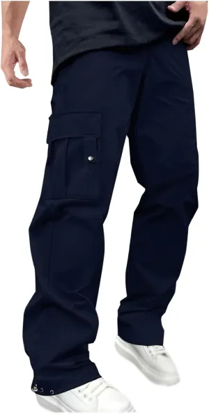 Mens Cargo Pants with Multi Pockets Drawstring Elastic Waisted Casual Trousers Outdoor Hiking Athletic Jogging Pants
