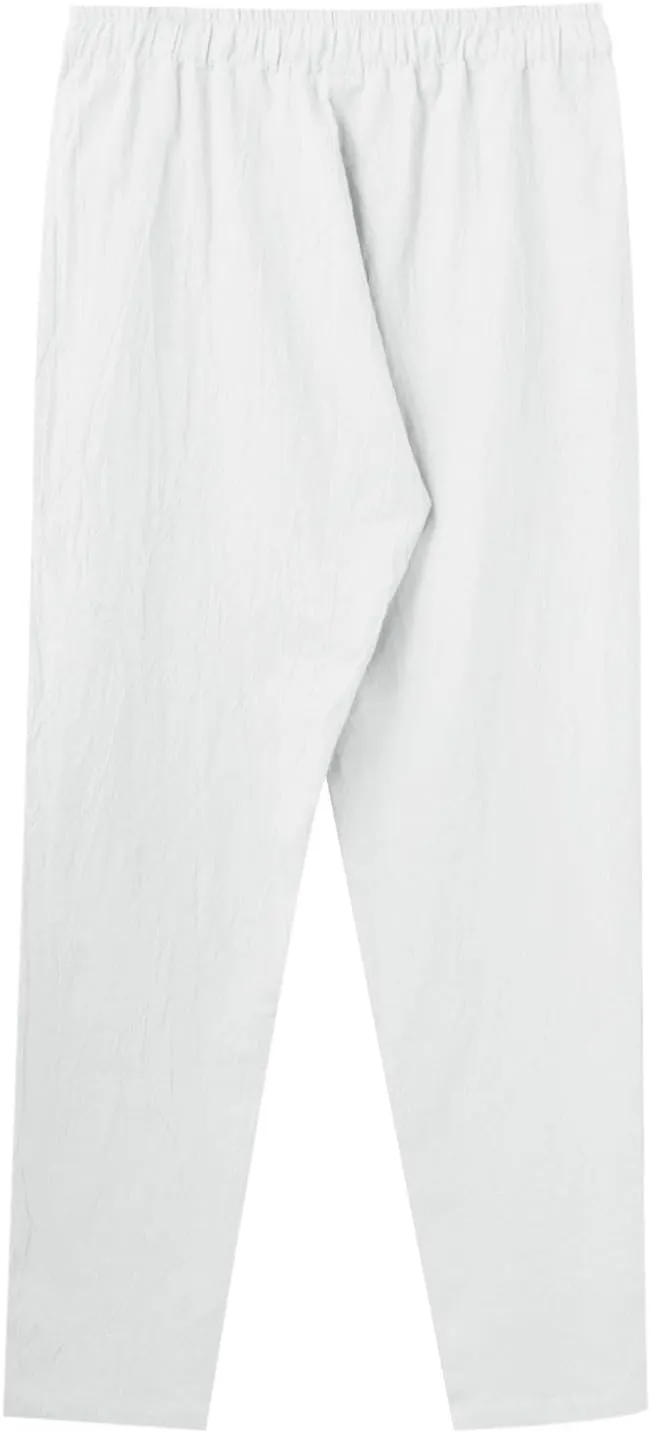 Mens Casual Cotton Pants Solid Color Yoga Beach Pants Lounge Joggers Workout Sport Pants Trousers with Pocket