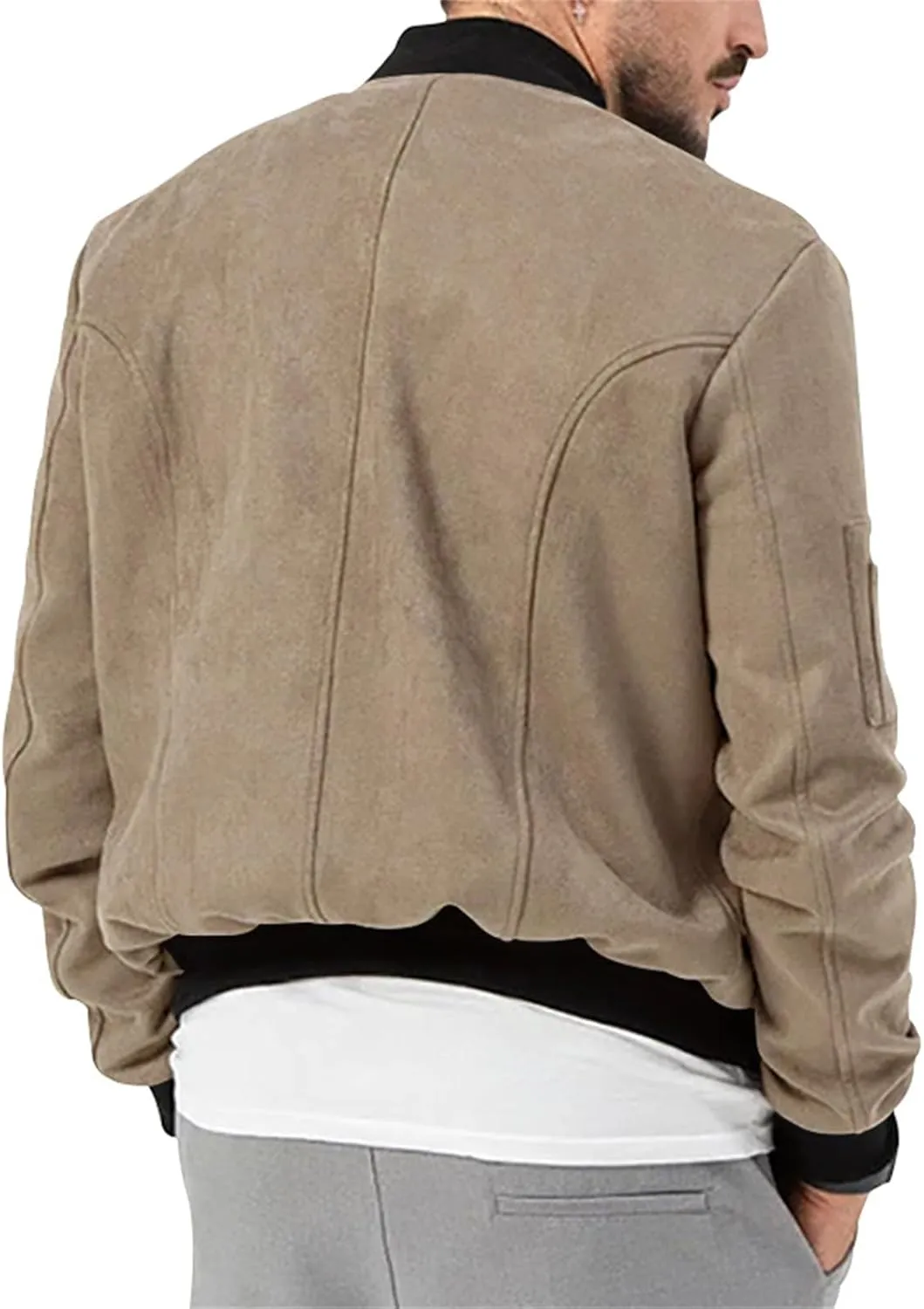 Mens Casual Faux Suede Bomber Jacket Classic Jacket Windbreaker Vintage Button Down Cardigan Lightweight Leather Coats