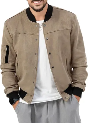 Mens Casual Faux Suede Bomber Jacket Classic Jacket Windbreaker Vintage Button Down Cardigan Lightweight Leather Coats