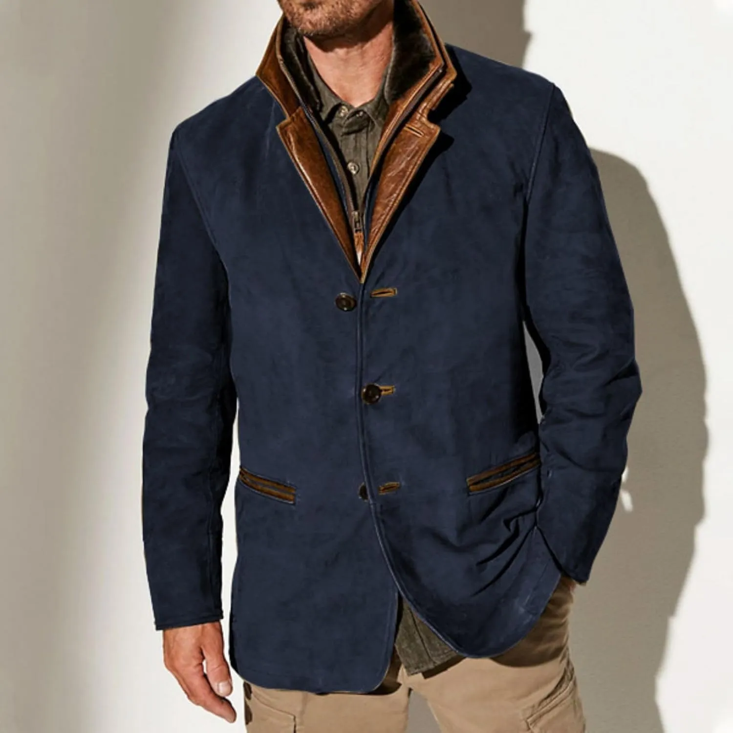 Mens Casual Trucker Jackets Vintage Jacket Button Down Fleece Coat Casual Winter Warm Outerwear with Pocket