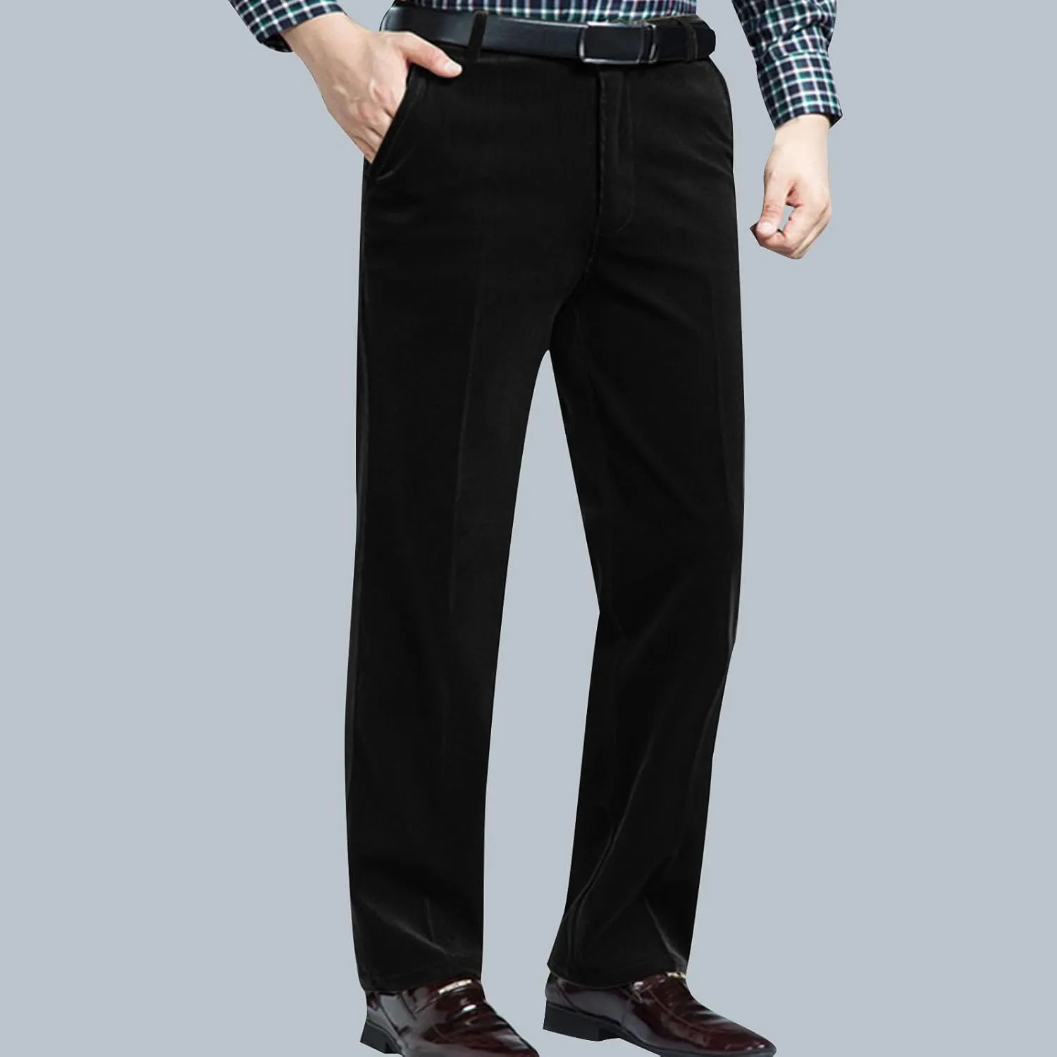 Men's Corduroy Dress Pants Casual Solid Straight Leg Pant 2025 Fashion Stretch Elastic Waist Business Work Trouser