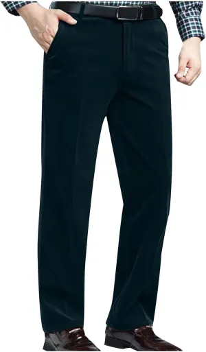 Men's Corduroy Dress Pants Casual Solid Straight Leg Pant 2025 Fashion Stretch Elastic Waist Business Work Trouser