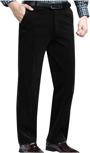 Men's Corduroy Dress Pants Casual Solid Straight Leg Pant 2025 Fashion Stretch Elastic Waist Business Work Trouser