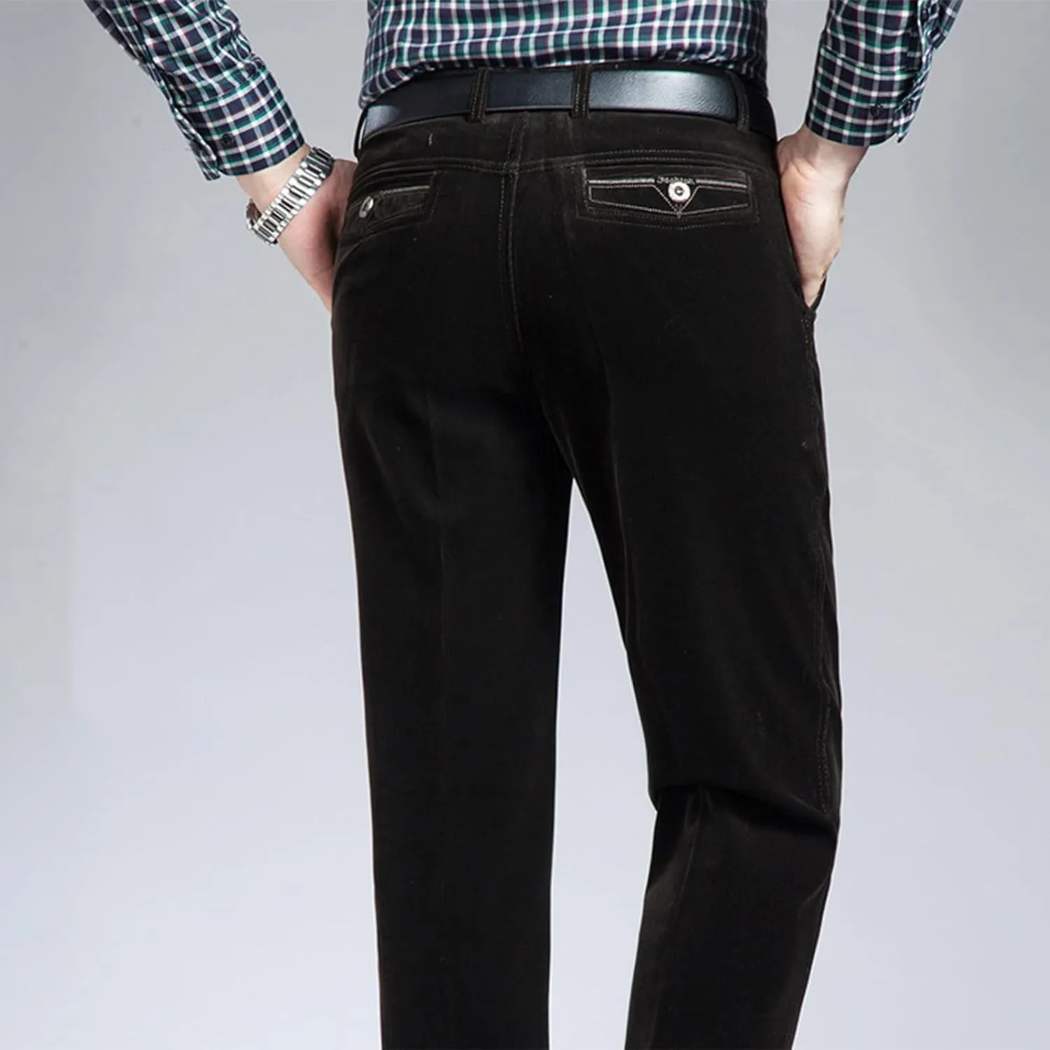 Men's Corduroy Dress Pants Casual Solid Straight Leg Pant 2025 Fashion Stretch Elastic Waist Business Work Trouser