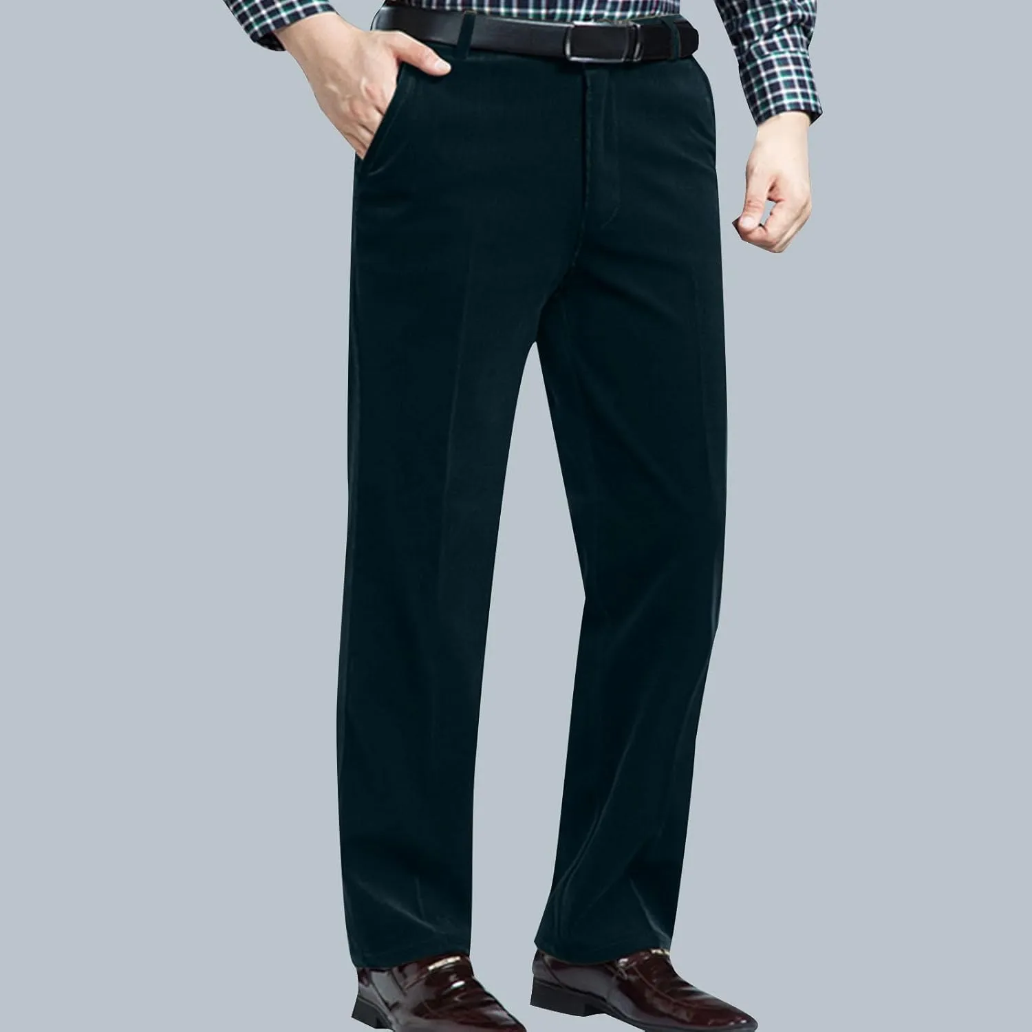 Men's Corduroy Dress Pants Casual Solid Straight Leg Pant 2025 Fashion Stretch Elastic Waist Business Work Trouser
