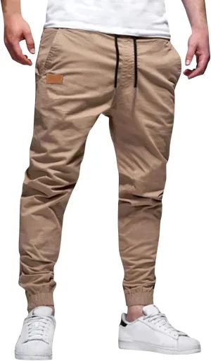 Mens Cotton Pants Straight Leg Elastic Medium Waist Summer Casual Yoga Loose Comfy Drawstring Sweatpants with Pockets