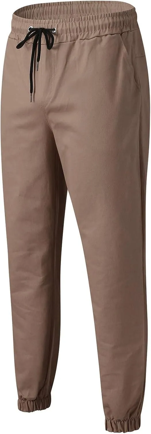 Mens Cotton Pants Straight Leg Elastic Medium Waist Summer Casual Yoga Loose Comfy Drawstring Sweatpants with Pockets