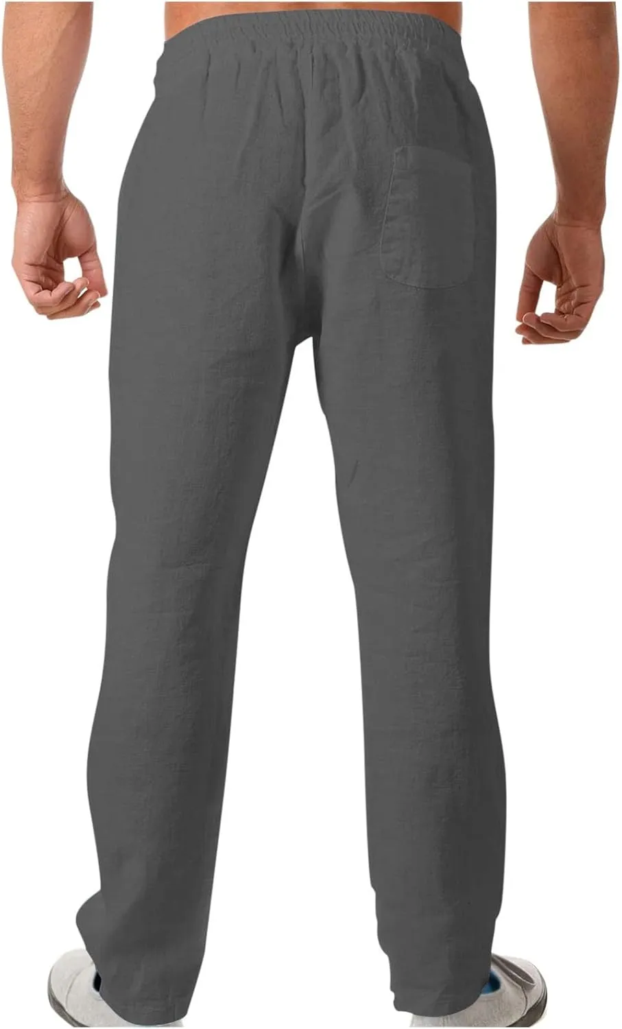 Men's Drawstring Cargo Linen Pants Joggers Casual Elastic Waist Beach Loose Trousers Flat-Front Stretch Chino Pant