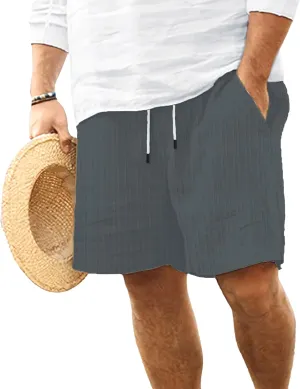 Men's Drawstring Cotton Linen Beach Short Loose Fit Striped Summer Shorts Casual Elastic Waist Vacation Shorts (Grey,X-Large)