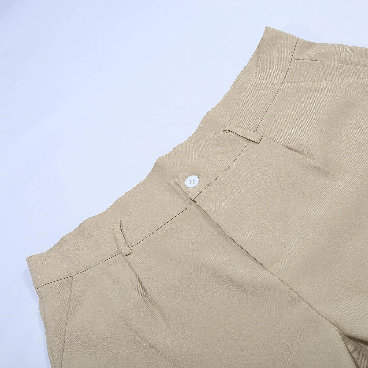 Men's Dress Pants Solid Color Loose Button Closure Straight Leg Pants Comfort Business Casual Trousers with Pockets