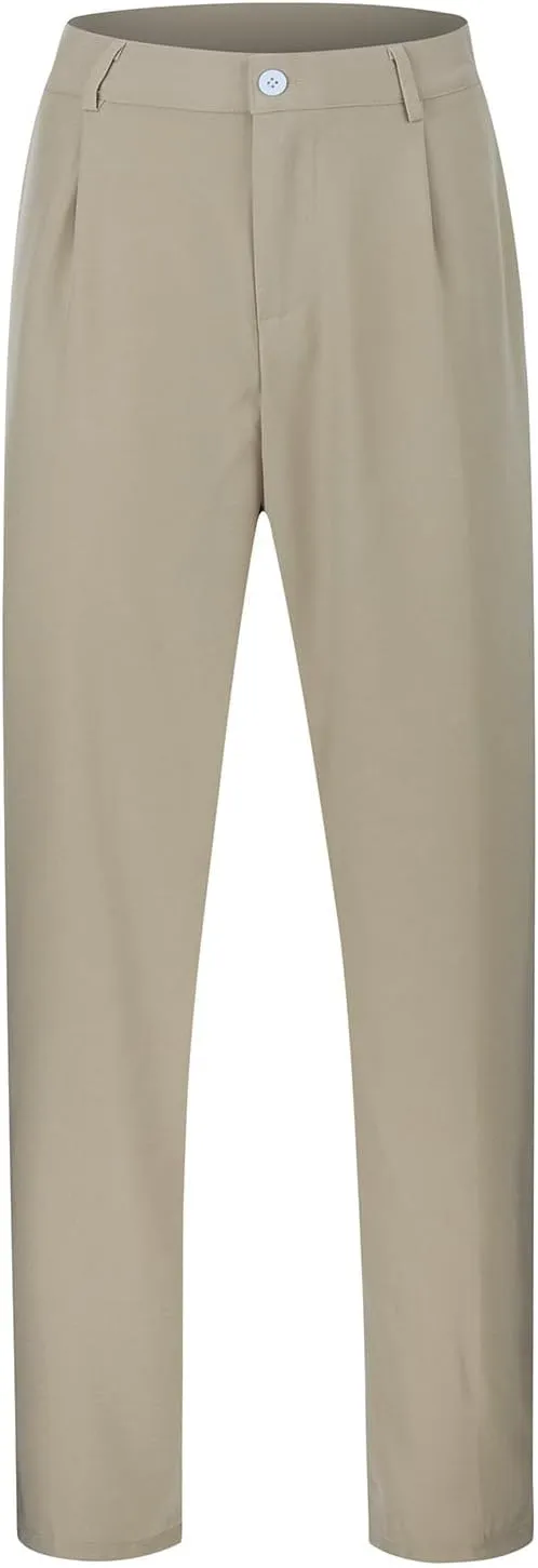 Men's Dress Pants Solid Color Loose Button Closure Straight Leg Pants Comfort Business Casual Trousers with Pockets