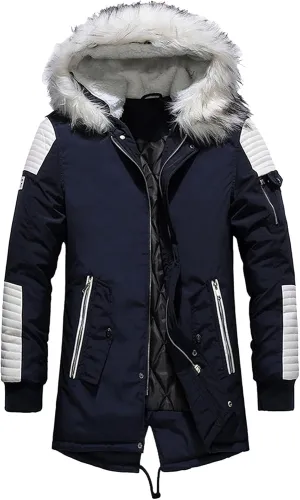 Mens Faux Fur Hooded Puffer Down Parka Coats Thicken Winter Trench Warm Padded Jackets Windproof Windbreakers