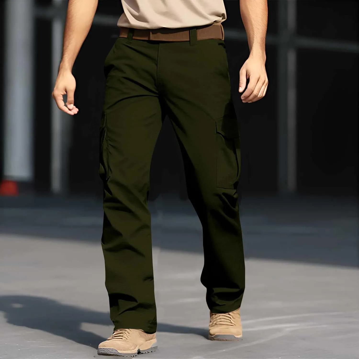 Men's Flex Ripstop Tactical Pants Water Resistant Stretch Cargo Pants Lightweight Hiking Work Trousers Multi Pockets
