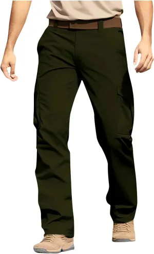Men's Flex Ripstop Tactical Pants Water Resistant Stretch Cargo Pants Lightweight Hiking Work Trousers Multi Pockets