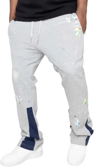 Mens Hip Hop Stacked Sweatpants Drawstring All Over Print Flared Bell Bottom Pants Y2K Patchwork Athletic Track Pants
