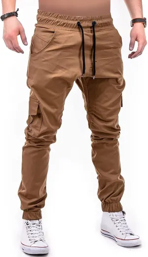 Mens Joggers Cargo Pants Drawstring Stretch Tapered Pants Solid Color Casual Trousers Outdoor Hiking Athletic Trouser
