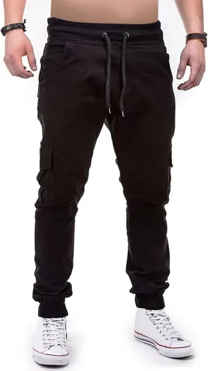 Mens Joggers Cargo Pants Drawstring Stretch Tapered Pants Solid Color Casual Trousers Outdoor Hiking Athletic Trouser