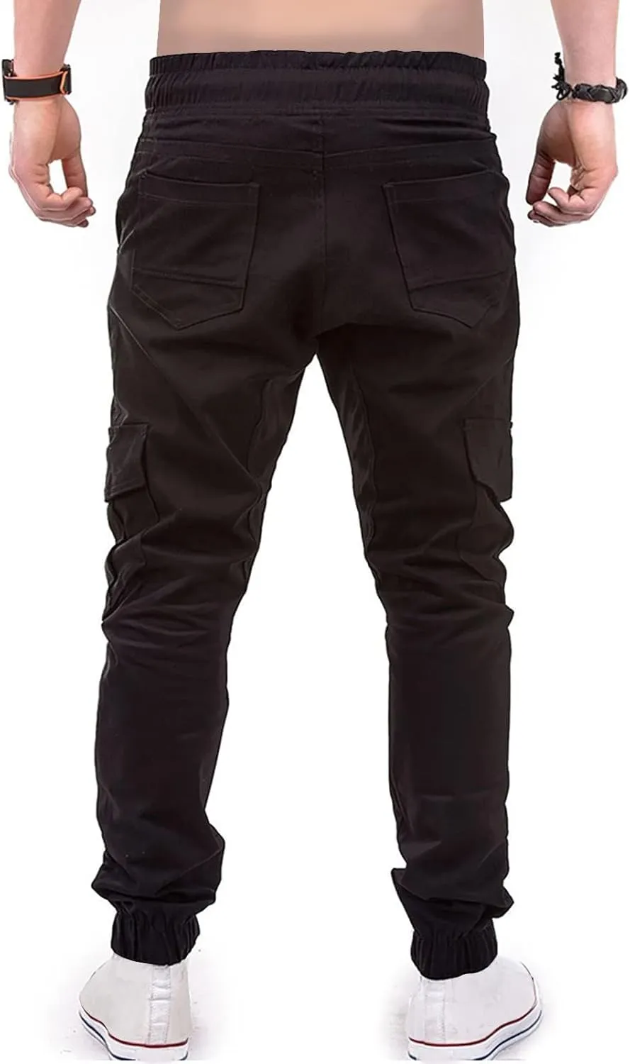 Mens Joggers Cargo Pants Drawstring Stretch Tapered Pants Solid Color Casual Trousers Outdoor Hiking Athletic Trouser