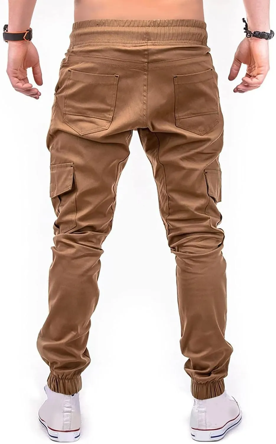 Mens Joggers Cargo Pants Drawstring Stretch Tapered Pants Solid Color Casual Trousers Outdoor Hiking Athletic Trouser