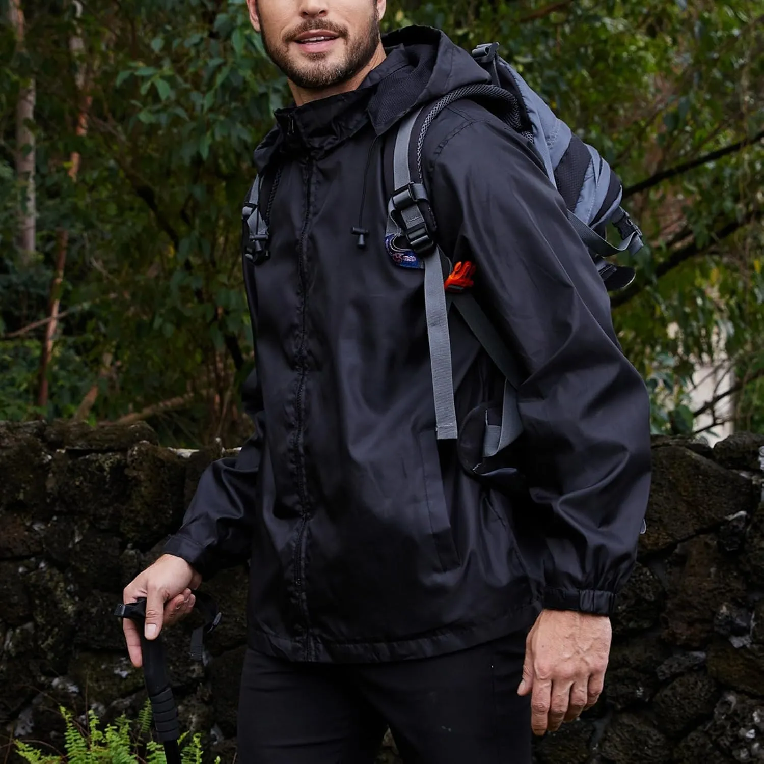 Mens Lightweight Hiking Rain Jackets with Hood Outdoor Travel Waterproof Raincoat Packable Shell Cycling Windbreakers