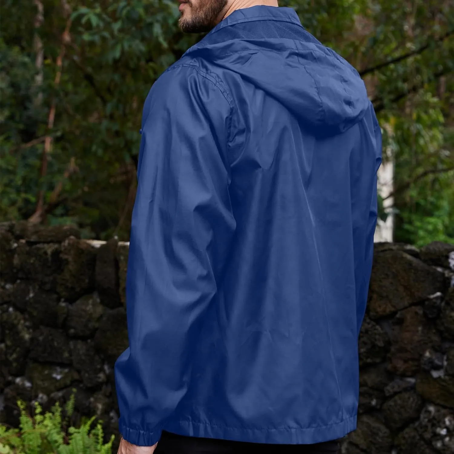 Mens Lightweight Hiking Rain Jackets with Hood Outdoor Travel Waterproof Raincoat Packable Shell Cycling Windbreakers