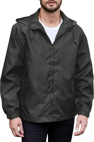 Mens Lightweight Hiking Rain Jackets with Hood Outdoor Travel Waterproof Raincoat Packable Shell Cycling Windbreakers