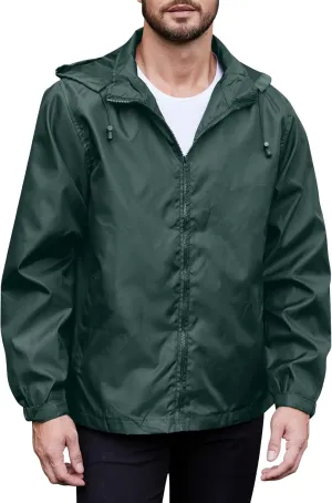 Mens Lightweight Hiking Rain Jackets with Hood Outdoor Travel Waterproof Raincoat Packable Shell Cycling Windbreakers