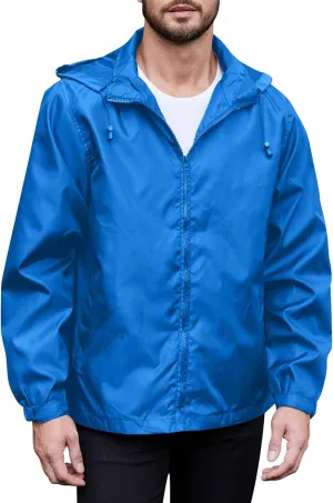 Mens Lightweight Hiking Rain Jackets with Hood Outdoor Travel Waterproof Raincoat Packable Shell Cycling Windbreakers