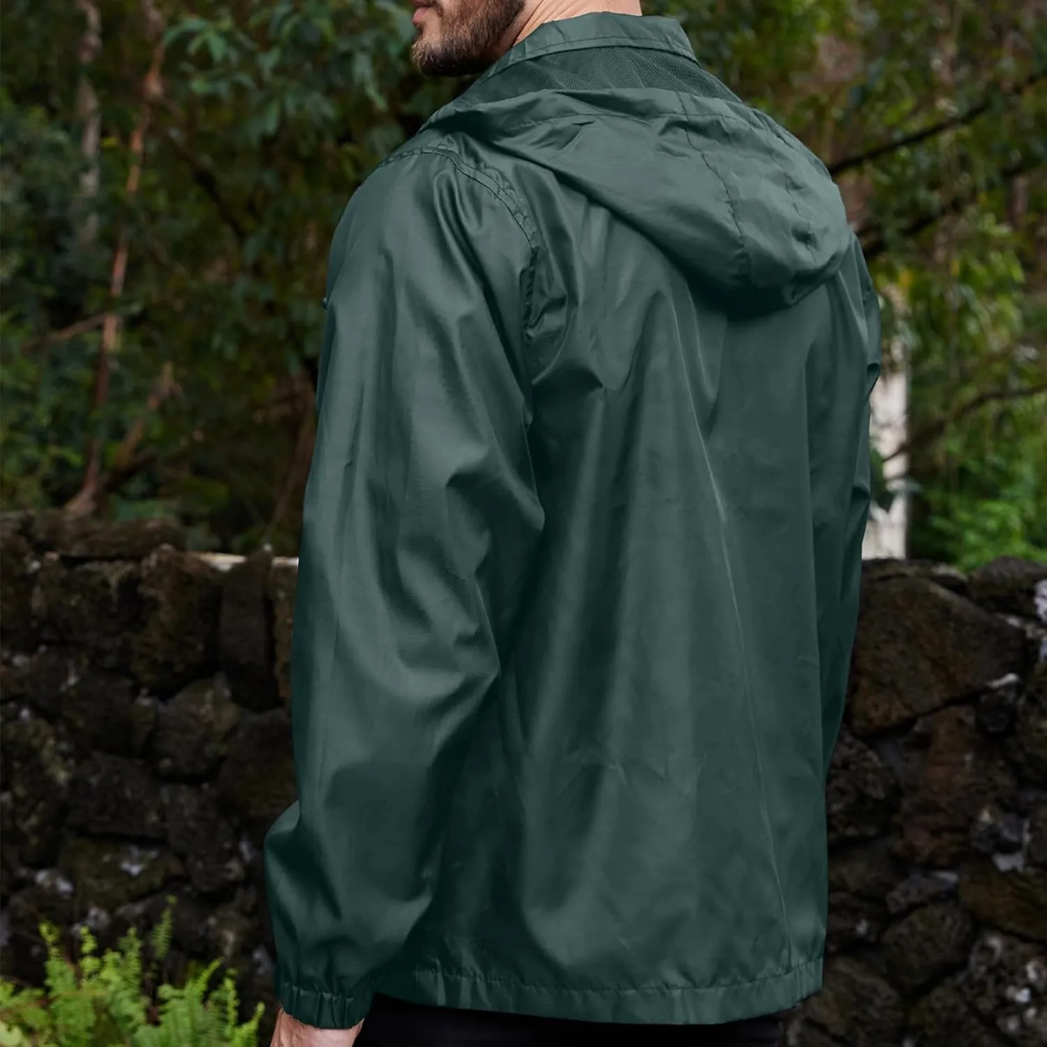 Mens Lightweight Hiking Rain Jackets with Hood Outdoor Travel Waterproof Raincoat Packable Shell Cycling Windbreakers