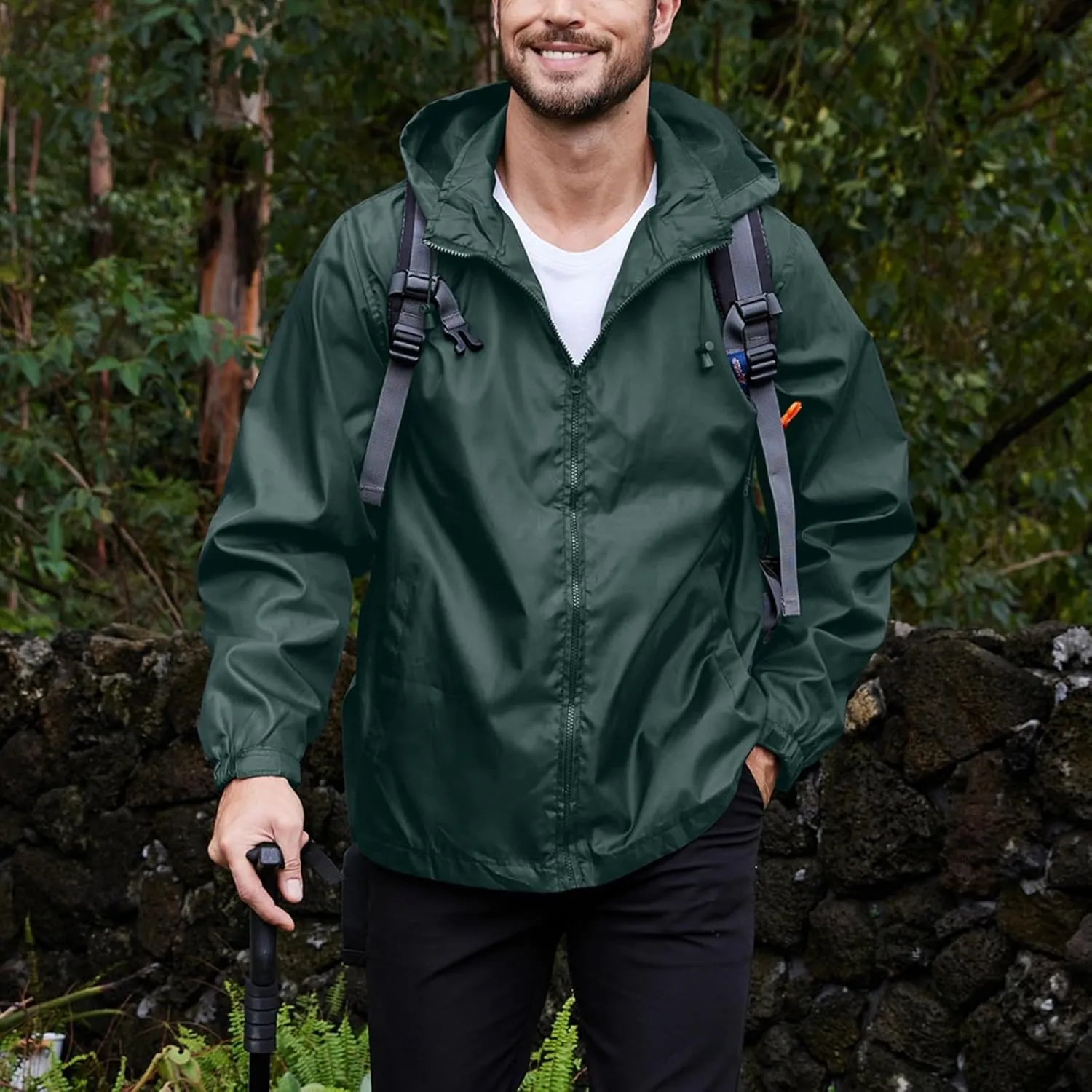 Mens Lightweight Hiking Rain Jackets with Hood Outdoor Travel Waterproof Raincoat Packable Shell Cycling Windbreakers