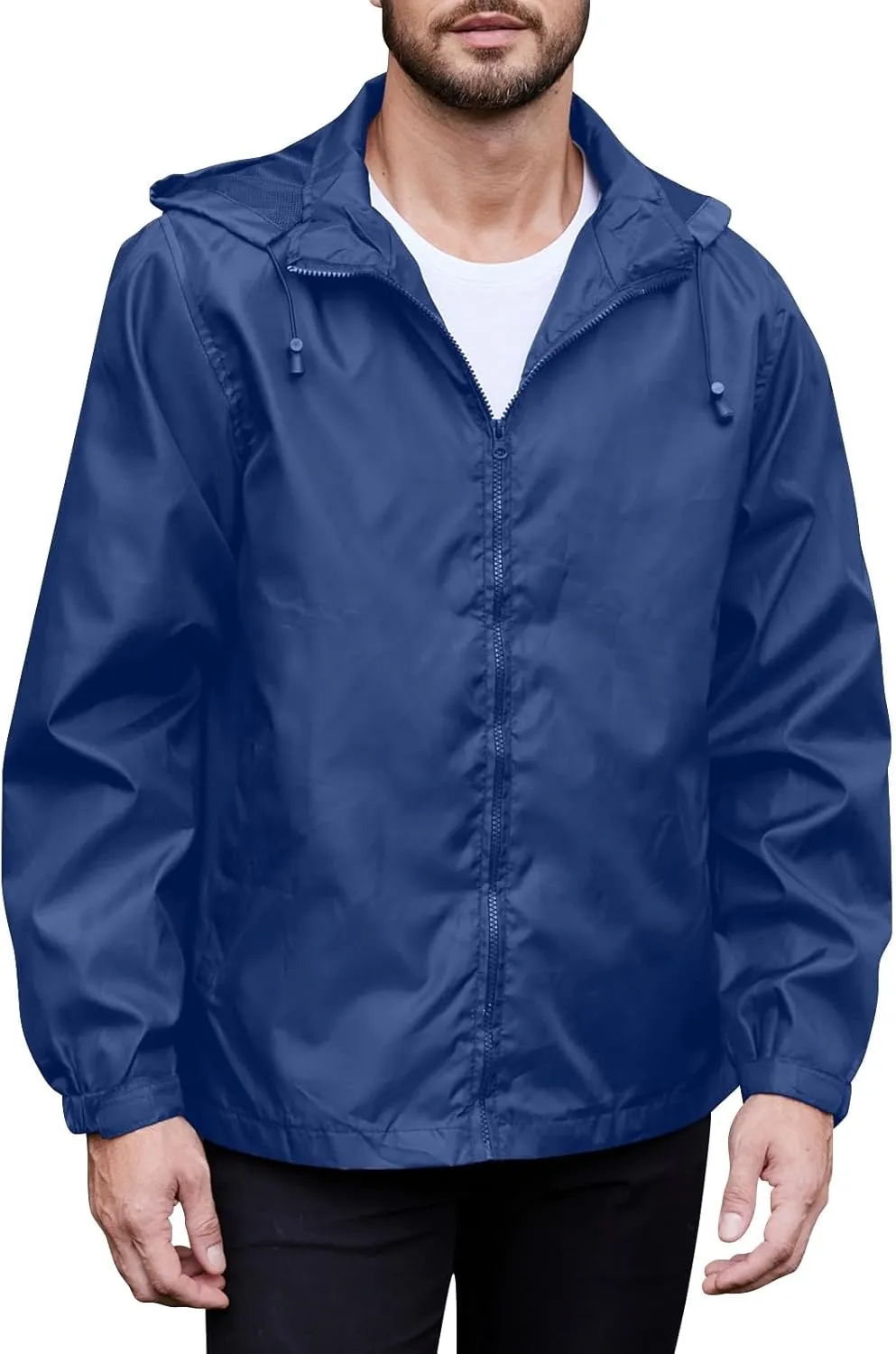 Mens Lightweight Hiking Rain Jackets with Hood Outdoor Travel Waterproof Raincoat Packable Shell Cycling Windbreakers