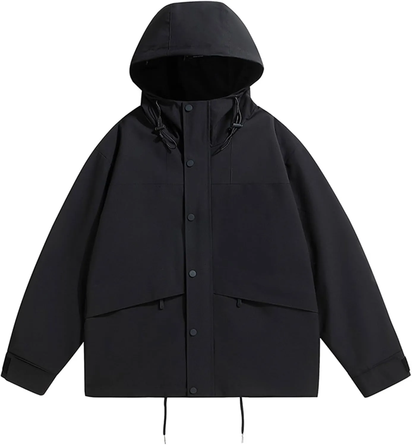 Men's Lightweight Waterproof Rain Jacket Hooded Outdoor Button Zip Hiking Windbreakers Jacket Casual Sportswear Coat