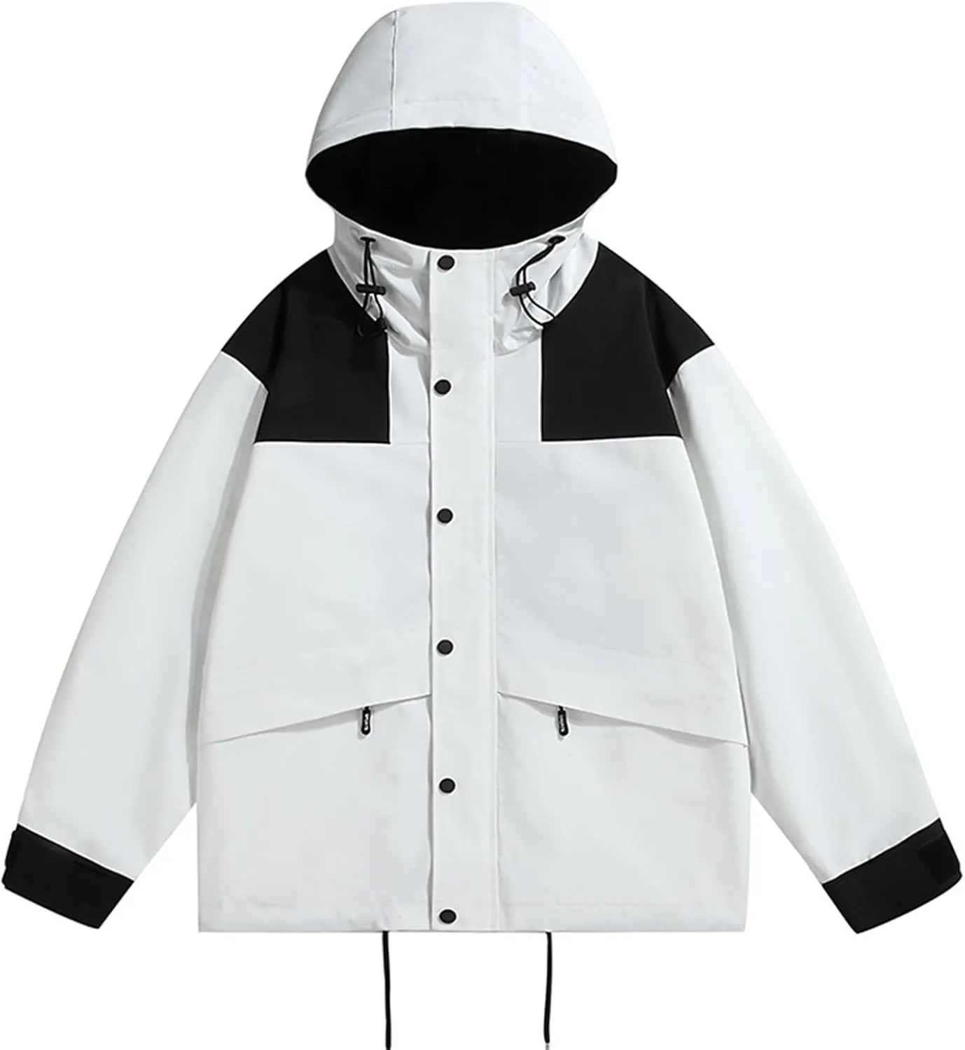 Men's Lightweight Waterproof Rain Jacket Hooded Outdoor Button Zip Hiking Windbreakers Jacket Casual Sportswear Coat